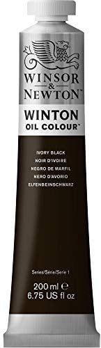 Winsor & Newton 1437331 Winton, feine hochwertige Ölfarbe - 200ml Tube mit gleichmäßiger Konsistenz, Lichtbeständig, hohe Deckkraft, Reich an Farbpigmenten - Elfenbeinschwarz