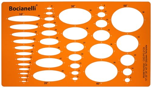Ellipsenschablone für Technisches Zeichnen - Ellipse Zeichenschablone 10 20 30 40 50 Grad - Technische Zeichenschablone für Student Ingenieur Architekt Grafikdesigner - Schablone Ellipsen