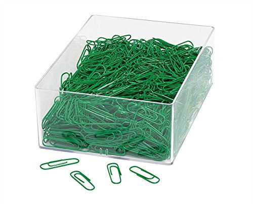 Wedo 901244699 Büroklammer aus Metall 27 mm, kunststoffummantelt, in Klarsichtdose (1000 Stück, Grün)