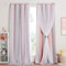 NICETOWN Verdunkelungsvorhang Kinderzimmer H 213 x B 132 cm Gardinen Mädchen Doppellagiger Vorhang mit Hohlen Sternen und Voile Ösenschal 2er Set, Pink+Grau