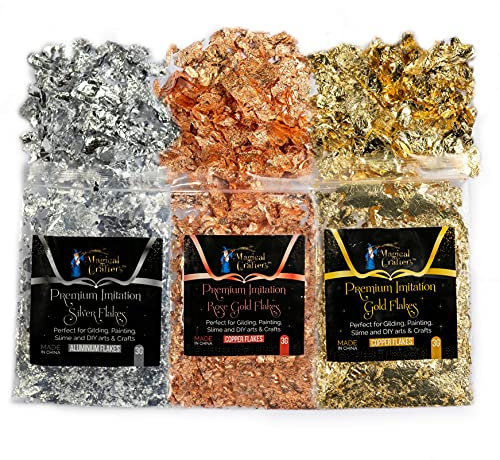 Magical Crafters Gold Flakes - 3 Gram/Pack Imitation Gold, Silver, and Rose Gold Leaf Foil Flakes for Resin Jewelry, Painting, Crafting, and Nail Art