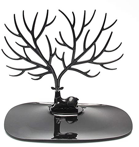 Support à Bijoux, Boucle d'Oreille Bracelet Porte Collier, Support de Présentoir de Bijoux, Forme d'Arbre de Cerf Plateau Support de Collier pour Décoration Intérieure, Cadeaux d'Anniversaire (Noir)