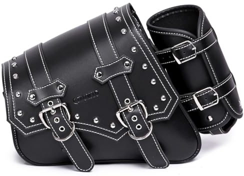 Motorrad-Satteltaschen– Satteltaschen Softail PVC Leder für Harley Sportster Wasserdicht,seitliche Werkzeugtasche,Universal-Aufbewahrungswerkzeugtasche für Motorrad,mit Getränkehalter (Links2 Seite)