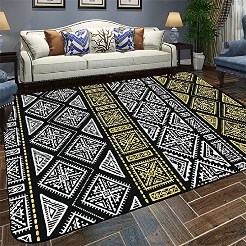 Kinderzimmer Teppiche Bettumrandung Teppich Gelbes schwarzes Design im ethnischen Stil Kinderzimmer Schlafzimmer Sicherheit und Umweltschutz Anti-Milben Outdoor- Teppich 60X90cm
