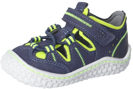RICOSTA Jungen Kletthalbschuhe Jerry, Kinder Lauflernschuhe, Weite: MITTEL, waschbar,vegan, Strassenschuhe, Sneaker, Ozean/Neongelb (170), 24 EU