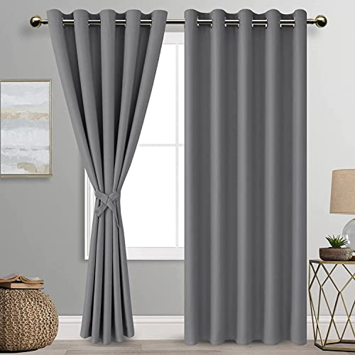 DWCN Vorhang Blickdicht mit Raffhalter Verdunkelungsgardinen mit Ösen 2 Stücke Thermogardine für Wohnzimmer Schlafzimmer Curtains Blackout Vorhang Wärmeisolierend Grau, 228x167cm(HxB)