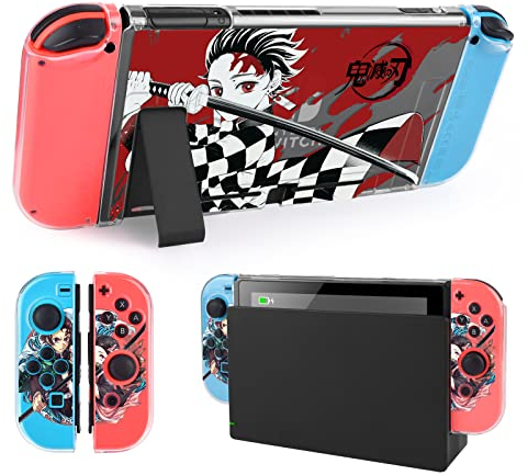 DLseego Schutzhülle Kompatibel mit Switch, Andockbare, Durchsichtige PC-Abdeckung und Joy-Con TPU-Hülle, Switch Grip Shell mit Stoßdämpfung und kratzfestem Design,Demon Slayer