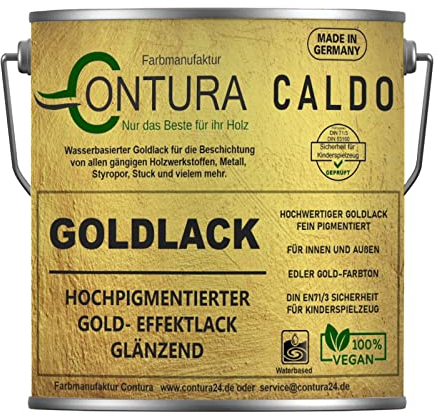 Contura Caldo Goldlack Goldfarbe Gold Effektlack Möbellack Holzlack Metalllack Möbel Farbe Möbelfarbe Effektfarbe (50ml. Pinseflasche)
