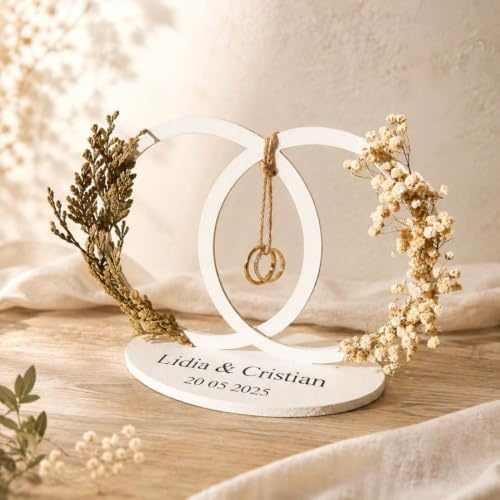 Nomart Porta fedi nuziali personalizzabili, porta anelli bianco o legno rovere (colori a scelta), porta fede originale per matrimoni civili o religiosi, personalizza il tuo porta fede