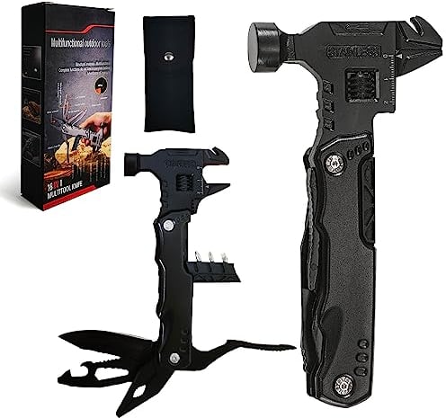 WUBAYI Gift for Dad 16 in 1 Multi-Tool Hammer Multi-Tool Camping Accessories Outdoor Survival Tools Father's Day Gifts for Men Christmas Gifts for Dad Mens Birthday Gifts, Black, (GJ-1214)