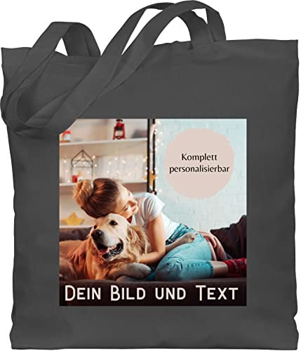 Baumwolltasche - eigenem - Foto Bild Geschenk I Dein Bild und Text - Unisize - Dunkelgrau - kindergarten stoffbeutel jutebeutel online bedrucken selbst drucken photo baumwolle tasche für kollegin