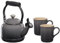 Le Creuset ST00228000444002 EOS Stoneware, 1.25 qt. Kettle & (2) 14 oz. Mugs Tea, Carbon Steel, Oyster