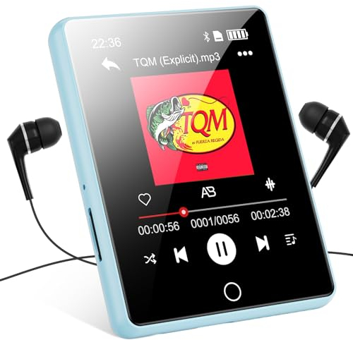 Lettore MP3, 64GB Mp3 Lettore Musicale con Bluetooth, 2,8 Schermo Tattile MP3 Digitale con Altoparlante HD Incorporato, Lettori MP3 e MP4 portatili con Radio FM, E-book, Auricolari Inclusi (Blu)