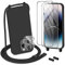 DiDaDi Handykette kompatibel mit iPhone 12 Pro Hülle,Handyband Necklace Hülle mit Band Handyhülle für zum Umhängen Silikon Case mit Schnur Schutzfolie und Kameraschutz in Schwarz