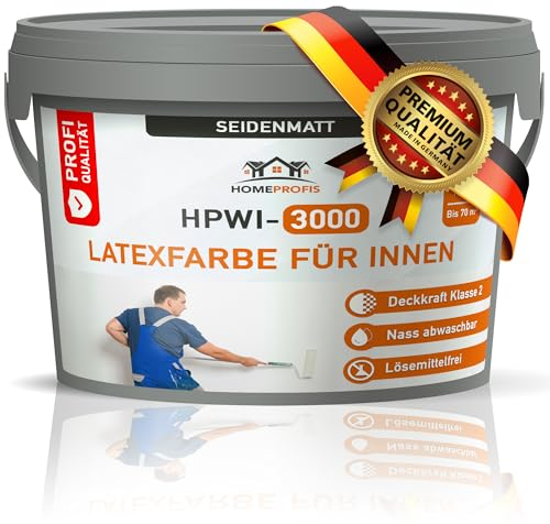 Home Profis® Latexfarbe weiß | abwaschbare Wandfarbe Innen | Hervorragende Deckkraft | Zum Färben & Ausbessern | Geruchsarm | Stumpfmatt | Profi Qualität | HPWI-3000 (10 Liter | Bis 70 m²)