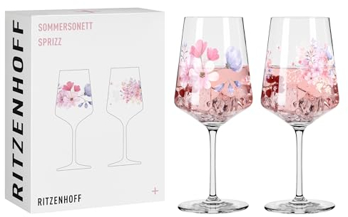 RITZENHOFF 3461009 Aperitifglas 500 ml - 2er Set - Serie Sommersonett - 2 Stück, Motiv Blumenwiese - Made in Germany, Rosa, Lila, Pink