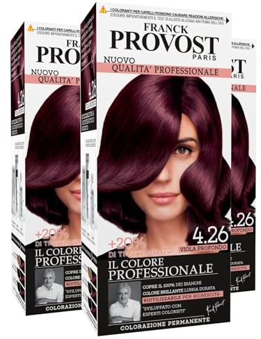 Franck Provost Tinta Permanente Riutilizzabile per Capelli con Trattamento di Bellezza Colorazione Professionale e Copertura Ottimale a Lunga Durata Colore 4.26 Viola profondo - 3 Tinte
