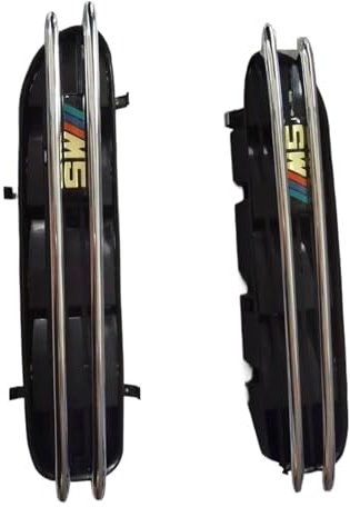 2 Stück Chrom-Kotflügel, Seitengitter, Lüftungsschlitze, kompatibel mit BMW 5er-Serie E60 51137896849 51137896850 M5-Abzeichen, Paar, links + rechts