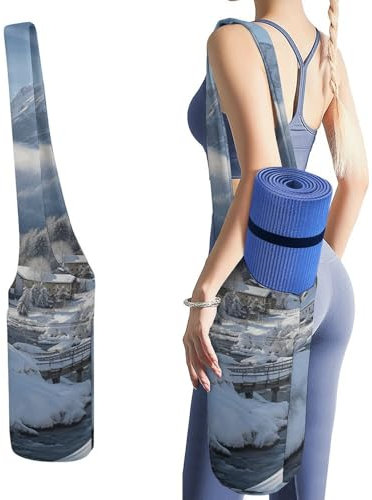 ZLFDSKGY Canvas Yogamatte Tasche Winterlandschaft in den Bayerischen Alpen Bedruckte Yogamatte Aufbewahrungstasche mit Gurt Große Kapazität Turnbeutel für Männer Frauen Pilates Strand Reisen