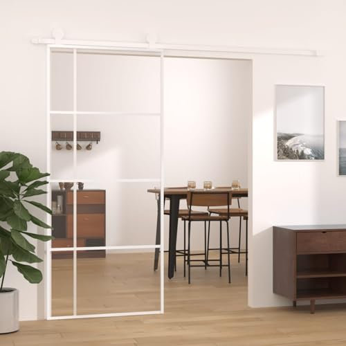 Homgoday Puerta corredera ESG Vidrio y Aluminio Blanca 90x205 cm Puerta Corredera Puerta Corredera de Cristal Puerta Corrediza Moderna para Sala de Estar BlancoBlanco Tipo1