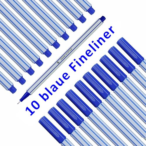 10x Fineliner Blau - feine 0,4mm Spitze - metallgefasste Faserspitze - Filzstifte für präzises Schreiben, Zeichnen und Malen - für Büro, Schule, Uni und Zuhause