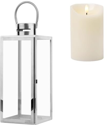 Marrakesch Skandinavische Deko LED Windlicht Laterne 43cm aus Edelstahl | Teelichthalter als Tischdeko Wohnzimmer Deko | Kerzenhalter jarda Silber als Balkon Terrasse & Garten Aesthetic Gartendeko