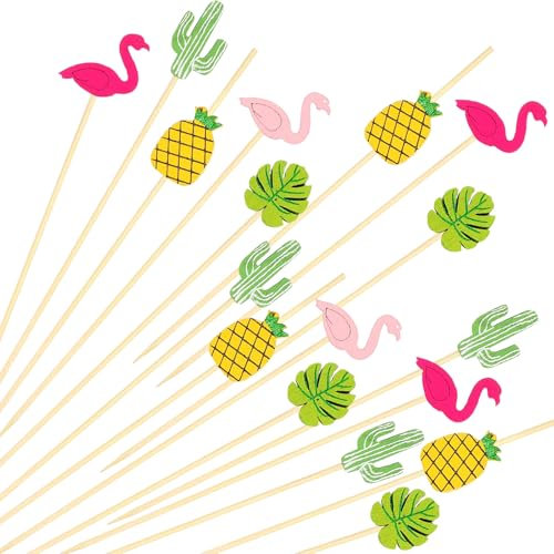 SALGIA Brochettes de Cocktail Flamingo, 100pcs Accessoire Cocktail Deco, Décorations Cocktail Hawaïennes, Bâtonnets Cocktail, Adaptées aux Décorations de Fête en été, Hawaï, Plage, Anniversaire (B)