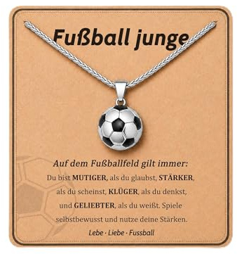 POWWA Fußball Halskette für Jungen mit Motivationskarte, Fußball Geschenk für Sohn Enkel Neffe Bruder, Schmuck Geschenk für Fußballjunge
