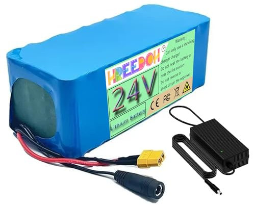 FREEDOH Pacco Batteria al Litio da 24 V 5 Ah 7,5 Ah 10 Ah 12,5 Ah 15 Ah 17,5 Ah 20 Ah 22,5 Ah Batteria agli ioni di Litio con caricabatteria per Motore 0-550 W,24v22.5ah