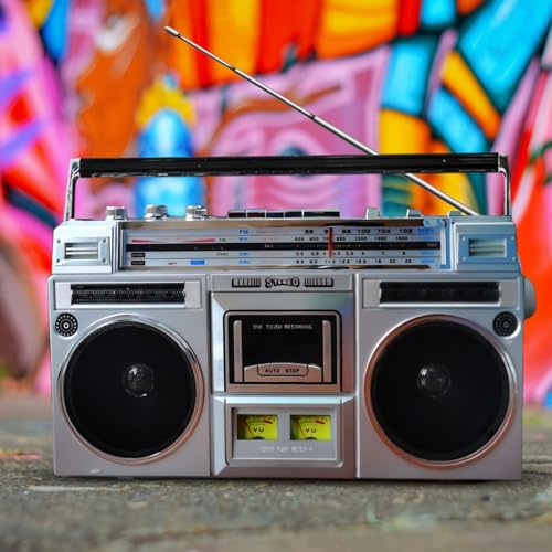 LSyySy Retro Kassett, 80-Tal Stil Street Bluetooth Kassettspelare med AM/FM-Radio, Stöder SD/USB-Ingång, Konvertera Kassetter till USB/SD (Silver)