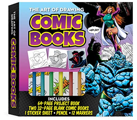 The Art of Drawing Comic Books Kit: Includes 64-page Project Book, Two 32-page Blank Comic Books, 1 Sticker Sheet, Pencil, 12 Markers