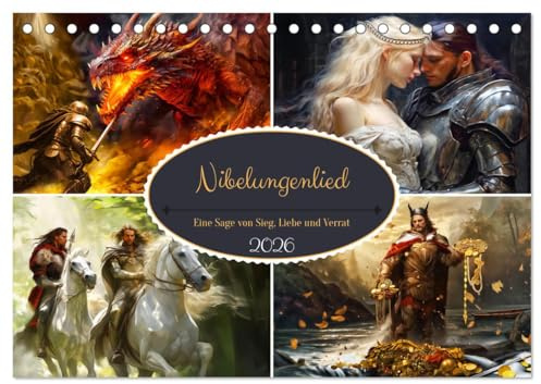 Nibelungenlied - Eine Sage von Sieg, Liebe und Verrat (Tischkalender 2026 DIN A5 quer), CALVENDO Monatskalender: Episches Heldenepos und tragische Schicksalssaga (CALVENDO Kunst)