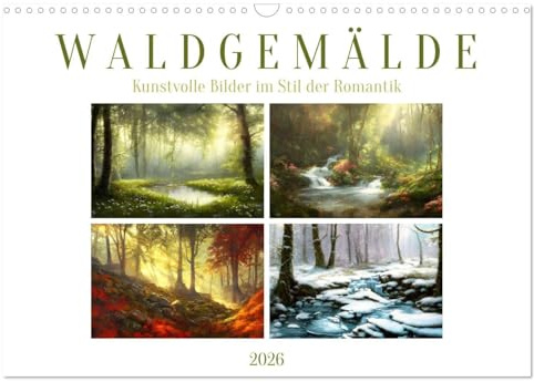 Waldgemälde (Wandkalender 2026 DIN A3 quer), CALVENDO Monatskalender: Kunstvolle Bilder im Stil der Romantik (CALVENDO Natur)
