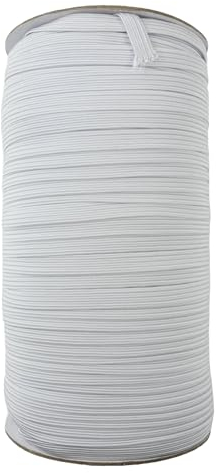 Trimming Shop 12mm (1/2 Inch) Wide Flat Elastic Band, Stretchable Waistband Tape Elastic Cord for Repair Clothing, Garments, Dressmaking, DIY Craft Projects, White, 100 Metres