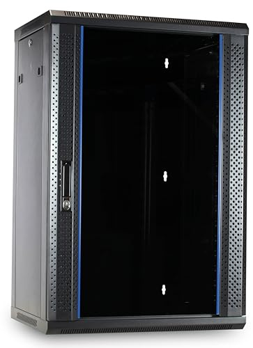 DSIT 18HE 19 Zoll Serverschrank - Glastür | (BxTxH) 600x600x1000mm - Schwarz - Traglast 800 kg