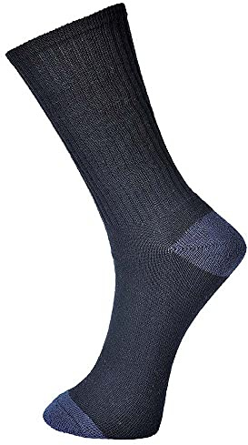 Portwest SK13 Cotton Sock | Black, Snug and Secure Fit, Cushioned Heel, Breathable, 10-13, 6-9, Corporate