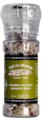 MARAS GOURMET | Sel de Maras | Sel rose du Pérou aux épices aromatiques - Saveur unique et cueillette à la main | Non raffiné | 100g (Moulin rechargeable)