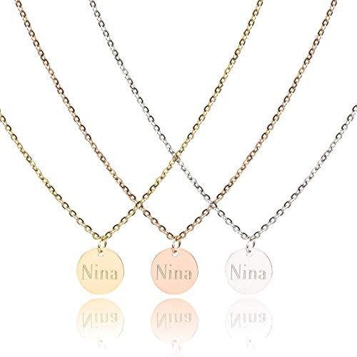 AVA - Personalisierte Kette mit Gravur | 10mm Plättchen Anhänger | 316L Edelstahl | Silber, 18K vergoldet, 18K rosévergoldet | Halskette | Personalisierte Geschenke | Geburtstag Muttertag Jahrestag