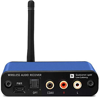 BluDento - Ricevitore musicale Bluetooth Hi-Fi a lungo raggio aptX a bassa latenza, 32 bit incorporato DAC Burr Brown per lo streaming, uscite stereo L/R RCA e S/PDIF coassiale Toslink ottico