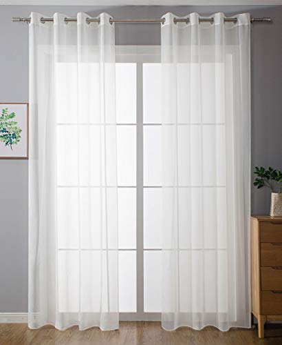 2er-Pack Ösen Gardinen Transparent Vorhang Set Wohnzimmer Voile Ösenvorhang Bleibandabschluß HxB 175x140 cm Weiß, 203322