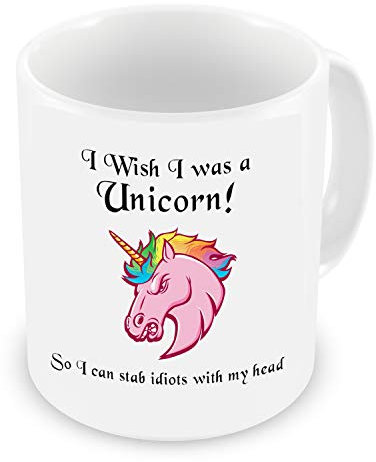GrassVillage I Wish I was a Unicorn So I can Stab People with My Head Mug, Cup, White, Funny, Sarcasm Mug 11oz