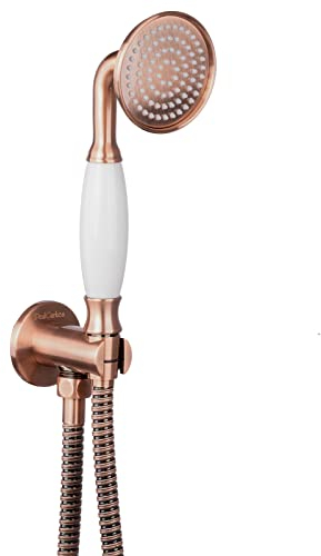 PaulGurkes Kupfer Handbrausen Set Rote Bronze Brausegarnitur Brausehalter Duschkopf Brauseschlauch Duschschlauch Antik Retro Brause Vintage Landhausstil Halterung Wandanschlussbogen Kobmihalter