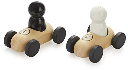 Balvi Set Sal & Pimienta Bolides Conjunto de salero y pimentero con Bases de Madera en Forma de Coche