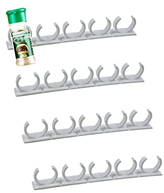4 Pack 20-Clips Spice Gripper Clip Wall Mounted Kitchen Spice Jar Rack,Organiser Rack,Seasoning Jar Storage Holder,Bottles Clip,Cupboard Spice Rack Cabinet Door with Adhesive Tape