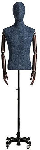 Männliche Oberkörper-Schaufensterpuppe mit Chrome Caster & Holzarmen, Männliche Puppe Schneiderpuppe Büsten Dummy für Anzüge Display, Höhenverstellbare