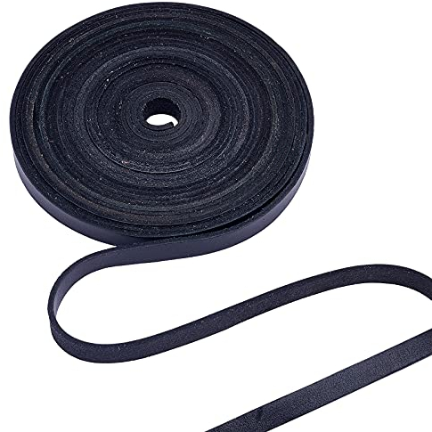 GORGECRAFT 10mm Cordon en Cuir Plat Noir Cordon en Cuir Pleine Fleur Dentelle Bandes de de Vachette pour la Fabrication Bijoux Projets D'Artisanat DIY Ceintures Porte-Clés 5.5 Yards