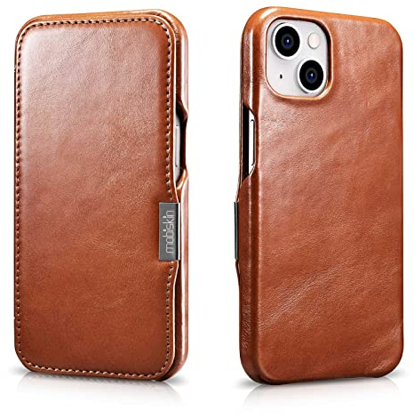 Mobiskin Hülle kompatibel mit Apple iPhone 13 (6,1 Zoll), Handyhülle mit echtem Leder, Case, Schutzhülle, dünne Handy-Tasche, Slim Cover, Vintage Braun