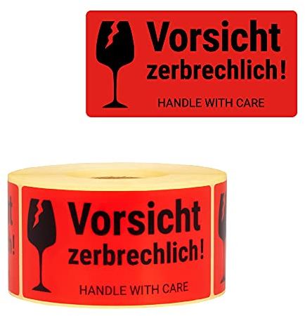 MD Labels Warnetiketten auf rolle 100x50mm- 500 Stück- Vorsicht zerbrechlich- Handle with care- Vorsicht Glas Aufkleber