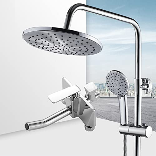 N/A Robinet De Douche Mural, Système De Douche, Ensemble De Douche Triple Fonction avec Bec De Baignoire, Douchette À Main Et Pommeau De Douche, Mitigeur De Douche Monocommande en Laiton, Chrome