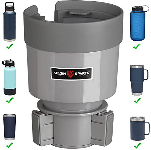 Seven Sparta Car Cup Holder Expander Organizer with Adjustable Base, Compatible with Hydro Flasks 32/40 Ounce, Compatible with Yeti Ramblers 20/26/30 Ounce, Other Bottles in 3.4-3.8 (Gray)